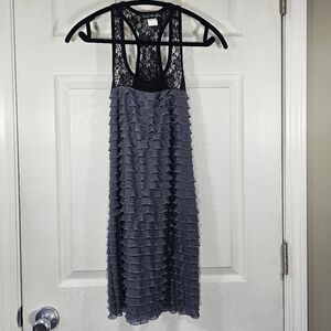 French Atmosphere Black & Gray Ruffle Lace Racerback Summer Dress Medium